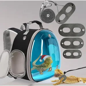 Bearded Dragon Backpack Carrier with Harness Leash Set - Airline Approved Space Capsule Bubble Window Reptile Travel Bag for Lizard, Small Animals