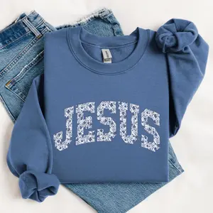 Toile Jesus T-SHIRT or Sweatshirt , Grand Millennial Christian T-shirt, Religious tshirt , Floral God is Good , Chinoiserie Faith Cotton Fabric Crewneck Sleeve