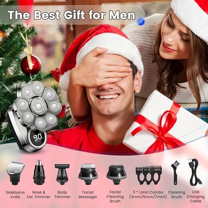 DIHOOM 9D Electric Head Shaver for Bald Men, Upgraded 6-in-1 Head Shaver for Bald Men, Waterproof Wet/Dry Grooming Kit Electric Shaver for Men, Cordless Rechargeable Bald Head Razor for Home&Travel