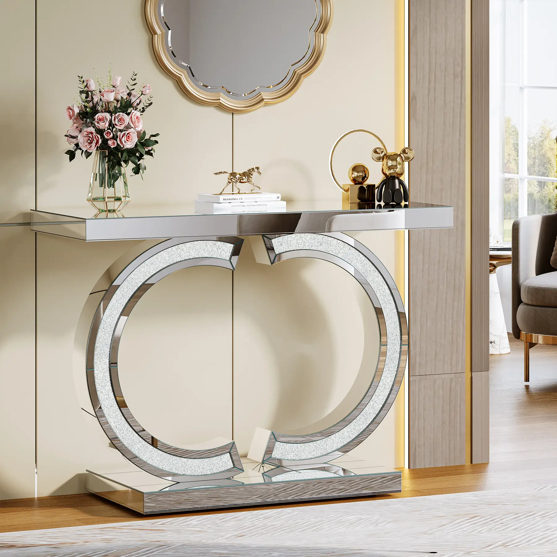 Tribesigns Mirrored Console Table, Modern Silver Entryway Table, 39-inch Glass Sofa Table with Mirror Finish for Entrance, Living Room