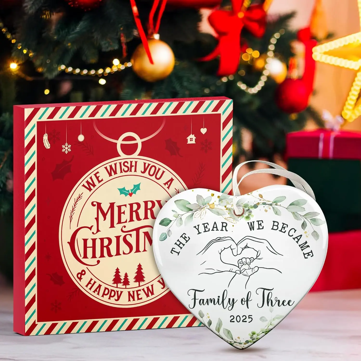 Baby First Christmas Ornament 2025 for New Parents, Celebrate Baby's First Christmas with This Unique 2025 Ornament, Ideal for New Mom and Dad, First Time As A Family of Three
