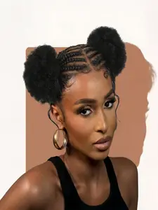 Afro Puff Double Bun Braided Wig, Short 6 Inch V-Shaped Knotless Braid, HD Lace Full Ready to Wear, Daily & Party Use