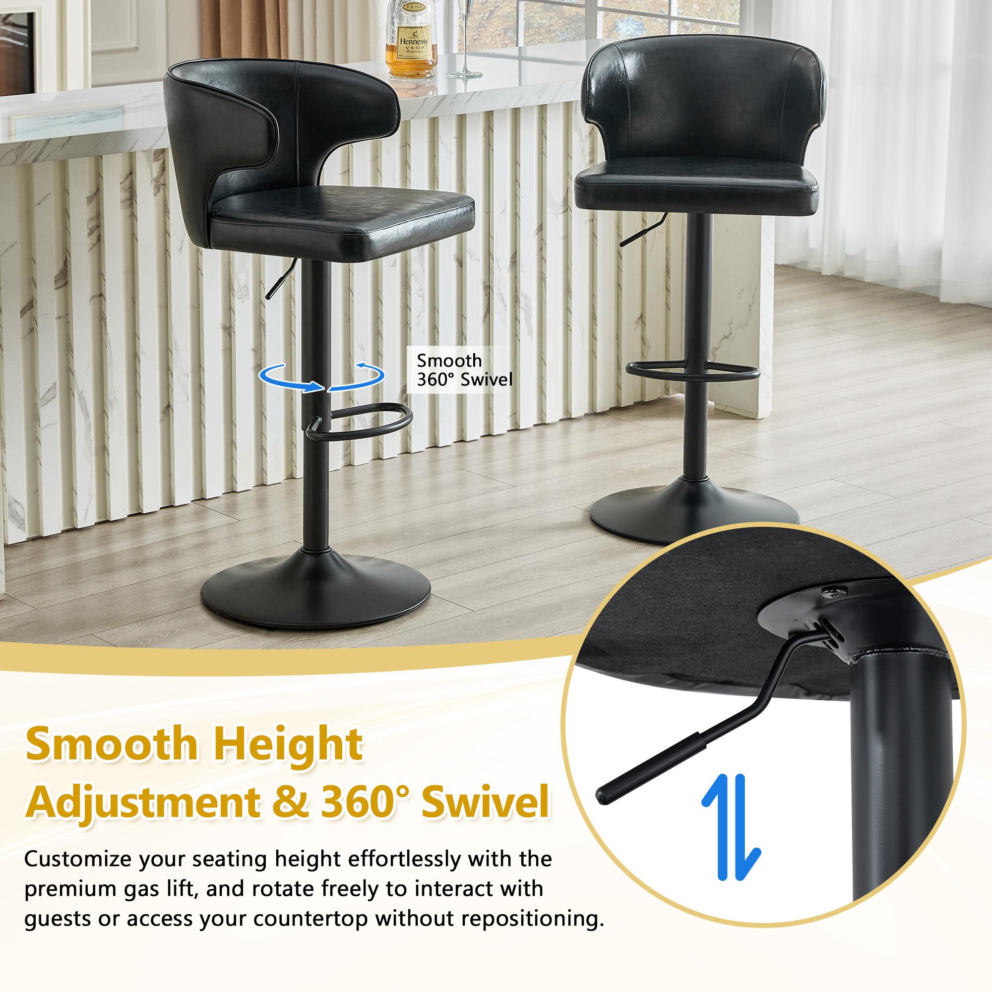 Modern Adjustable Swivel Bar Stool with PU Leather Backrest, Height Adjustable Bar Chair for Kitchen Counter & Dining Room, 300 LBS Weight Capacity