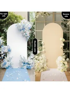 【Christmas Gift】White&Champagne-3.3 x 6.6 ft, 1.0 x 2.0 m 6.6ft Wedding Arch Cover Dual-Sided Color Round Top Arch Backdrop Stands With Zipper Elastic Backdrop Cover For Birthday Party Ceremony Banquet Decor Hand Or Machine Wash Banners Cloth