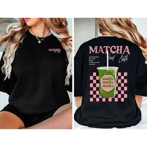 Matcha Obsessed" Graphic Tee for Women, Double-Sided Matcha Drink Print Black Oversized Top, Matcha Lover Gift T-Shirt