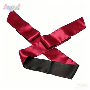 Anygoal 2-Pack Women's Solid Satin Long Eye Mask, Soft Silk Tie Blindfold with Soft Fit, Lightweight Smooth Eye Cover, Waterproof LED Glow Pumpkin Skull Party Rings (Red & Black Decor)