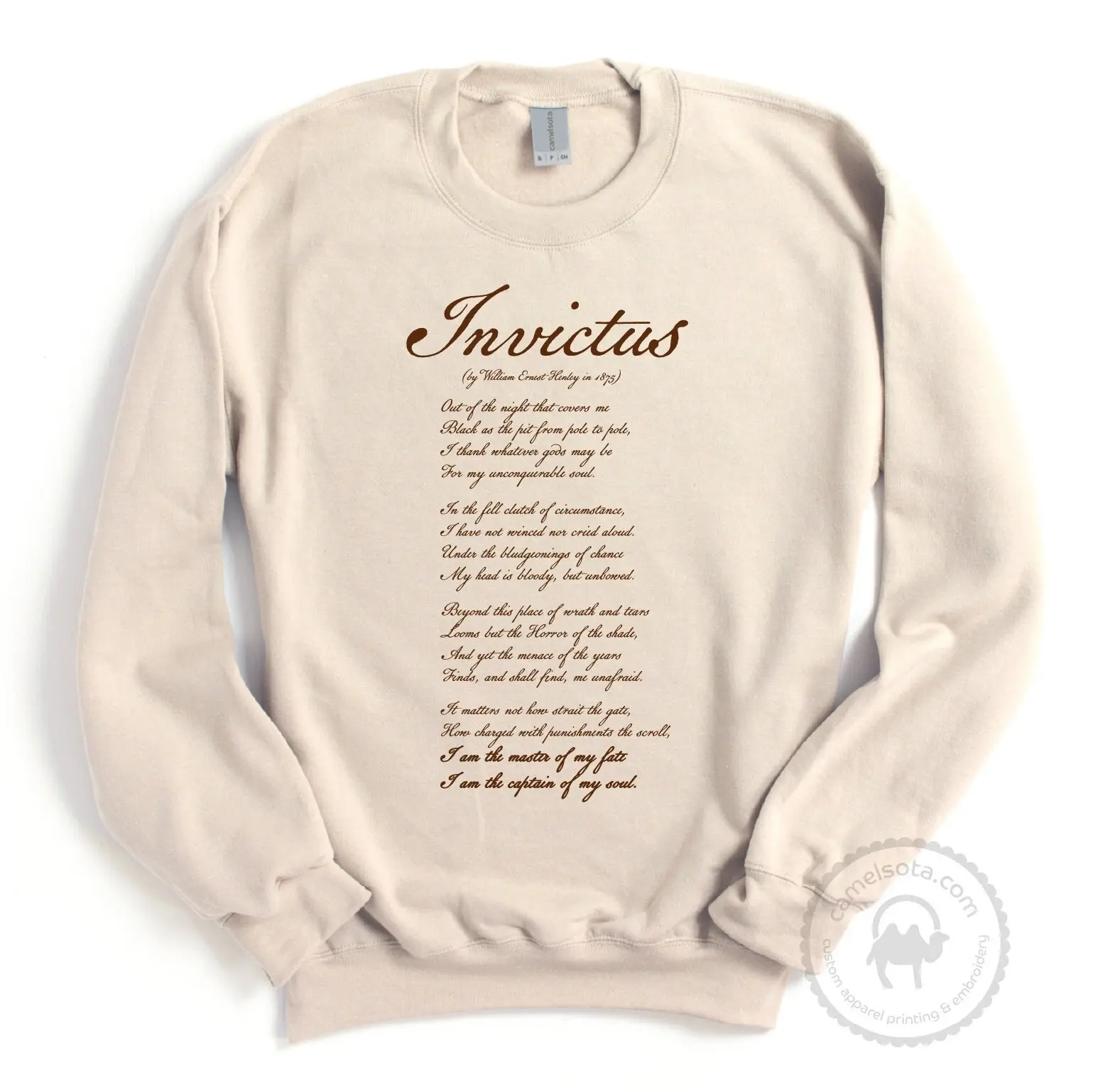 Invictus Poem Sweatshirt Inspirational Poetry William Ernest Henly, Resilience Gift, I am the master of my fate, I am the captain of my soul