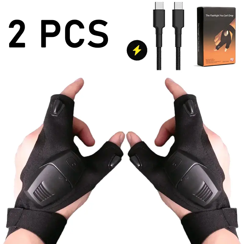 Ultra-Bright Rechargeable LED Flashlight Gloves | Hands-Free Precision Lighting for Mechanics & DIY | High-Tech Night Work Gear- With Charging Cable for Night Work and Camping - Elastic Fabric, Comfortable Fit, Unique Flashlight Design