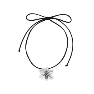 Lily - Choker Suede Necklace With Orchid Pendant 13″