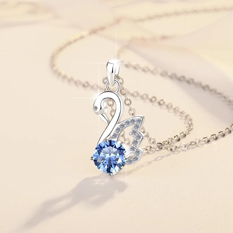 Moissanite Diamond Swan Pendant Necklace - 1.0 ct Sterling Silver Pendant with Swan Design and Sterling Silver Chain