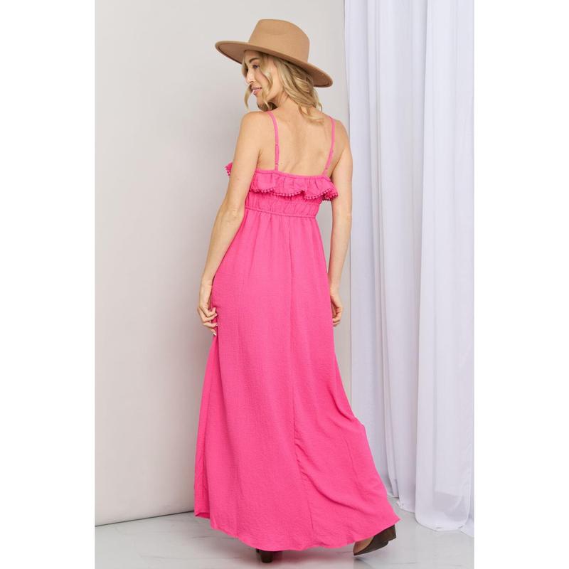 White Birch What In Carnation Full Size Shirred Sleeveless Dress