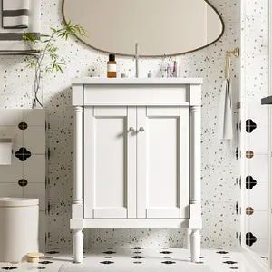 24'' Bathroom Vanity with Top Sink, 2-Tier Modern Bathroom Storage Cabinet, Single Sink Bathroom Vanity, Large Storage Shelves    RR