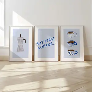 Scandi Coffee Poster Set Of 3 Neutral Moka Pot Art Prints, Minimalist Espresso Decor for Cozy Kitchen, Cafe, or Barista Nook, Unframed