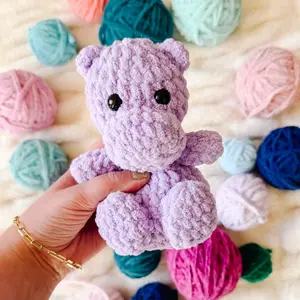 Loppy Puff - Gray And Purple Crochet Hippo Plushies | Handmade Amigurumi Animals | Soft Baby Gift | Kawaii Home Decor