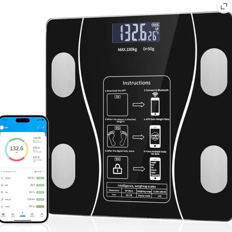 Bluetooth Smart Bathroom Scales for Body Weight Digital Scale Body Fat BMI Scale, with Composition Analyzer, 400lbs Capacity,