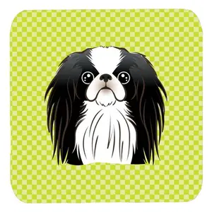 Carolines Treasures  3.5 x 3.5 In. Checkerboard Lime Green Japanese Chin Foam Coasters- Set Of 4