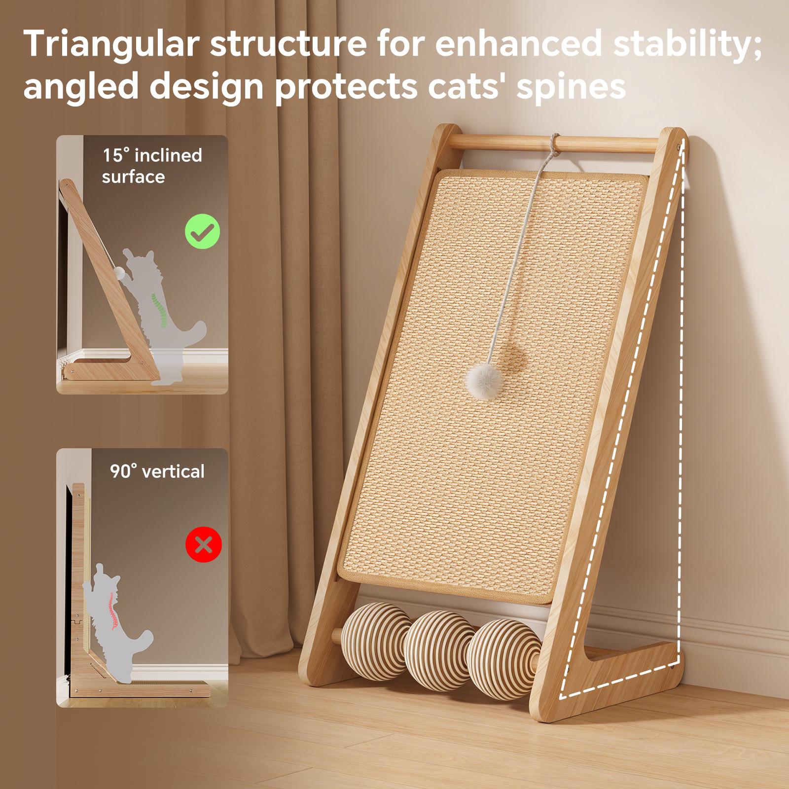 Sisal Cat Scratching Board with Interactive Ball Toy, Wooden Cat Scratcher & Scratch Pad for Indoor Cats, Cat Lounge Bed, Durable Cat Scratcher Furniture, Natural Sisal Scratching Post Alternative, Easy Assembly