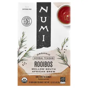 Numi Tea Organic Herbal Teasan, Rooibos, Caffeine Free, 18 Non-GMO Tea Bags, 1.52 oz (43.2 g)