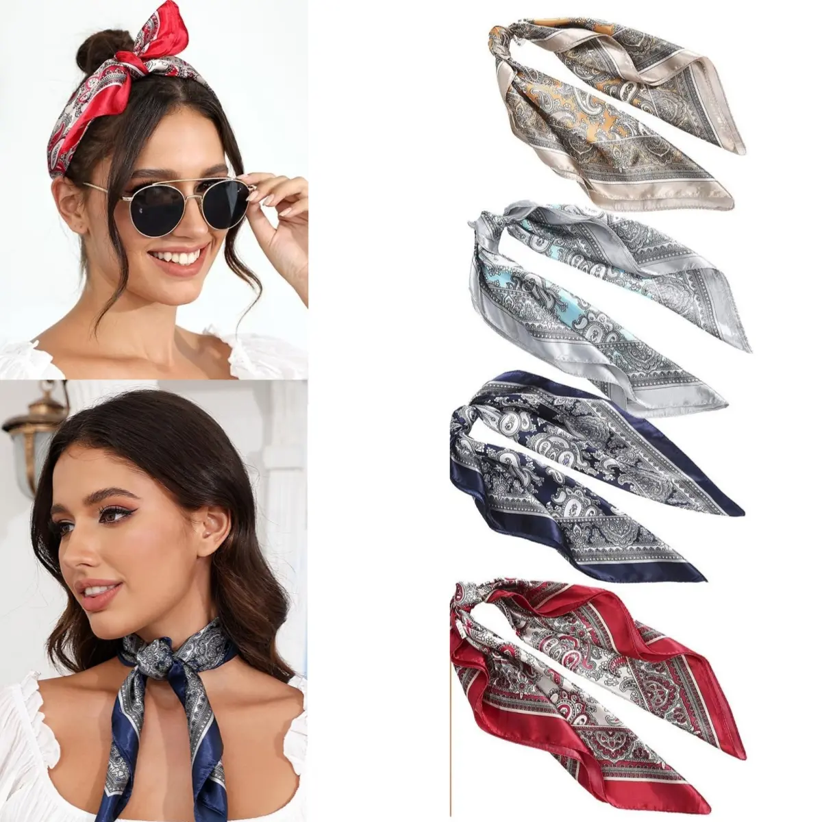 4 Packs 23” Satin Bandanas Square Head Scarves for Women Like Silk Scarf for Hair Scarf Satin Neck Scarf Silk Hair Bandana Headscarf Sleeping Hair Wraps