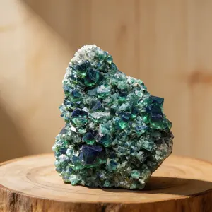Natural Green Fluorite Mineral Specimen with Transparent Quartz Inclusions, Emerald Crystals Cluster, Bohemian Decorative Collectible Figurine for Home & Office, Gift Item