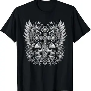 Alt Goth Skull Cross Shirt, Emo Y2K Grunge Aesthetic Tee, Dark Gothic Style Unisex T-Shirt