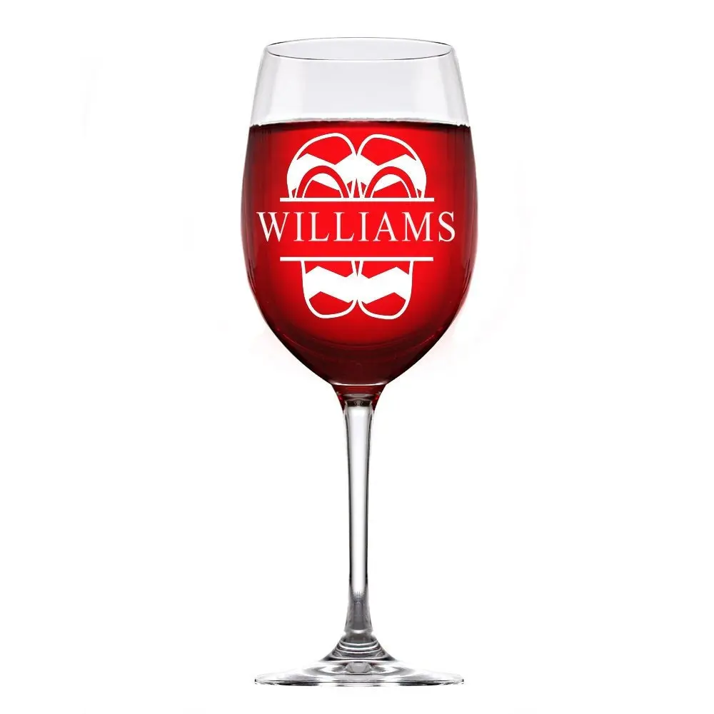 Personalized Wine Glass Gift, Monogram Wine Glass, Flip Flop Monogram Design Wine glass, Personalized wine glass Gift, Engraved Wine Glass