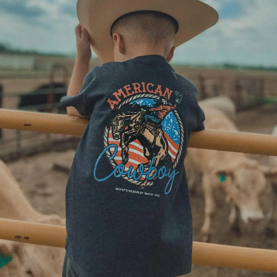 Boys American Cowboy T-Shirt, Western Rodeo Graphic Tee, Horse Riding Shirt, Country Style Kids Top