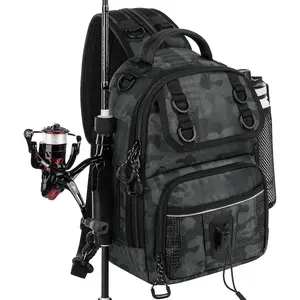 BaitSpace Fishing Sling Bag, Fishing Backpack with Rod & Beverage Holder, Tackle Bag for Fishing Gear