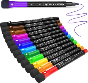 Magnetic Dry Erase Markers Fine Point Tip, 12 Colours White Board Markers Dry Erase Marker with Eraser Cap, Low Odor Whiteboard Markers Thin Marking for Kids Teachers Office School Supplies