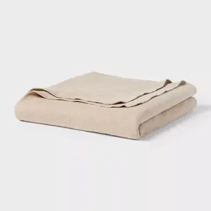 Full/Queen Brushed Cotton Blanket Solid Khaki - Threshold