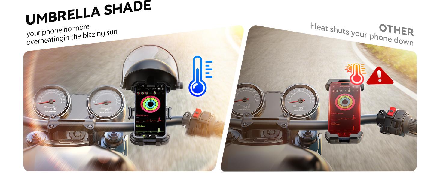 JOYROOM Motorcycle Phone Mount Holder, [NO.1 Sunshade& Rainproof] Phone Holder for Motorcycle ATV Scooter, [1s Quick Lock] Handlebar Phone Mount for iPhone 17 16 15 Pro Max S25, More 5.4-7" Phones