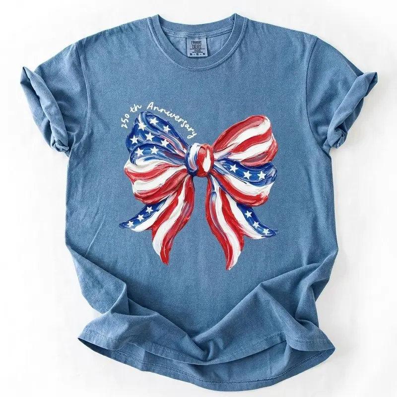 Comfort Colors Coquette Bow USA Shirt, 4th of July Shirt, Cute Women’s Patriotic Shirt, USA Bow Tee, American Flag Shirt Red White and Blue – SoftHype Apparel