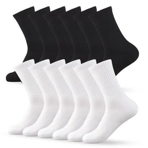 12 Pairs Unisex Cushion Crew Socks Cotton Blend Athletic Sports Workout Running Cushioned Socks Comfort Cozy Sweat-absorbing Anti-Slip Comfy Value Pack