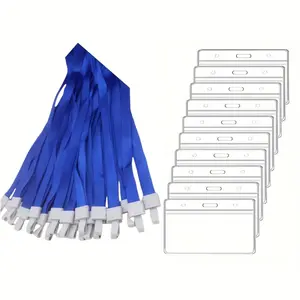 Waterproof ID Badge Lanyard with Reusable Zipper Pouch and Plastic Clips, Suitable for Office and School - Durable Plastic Name Tag Box