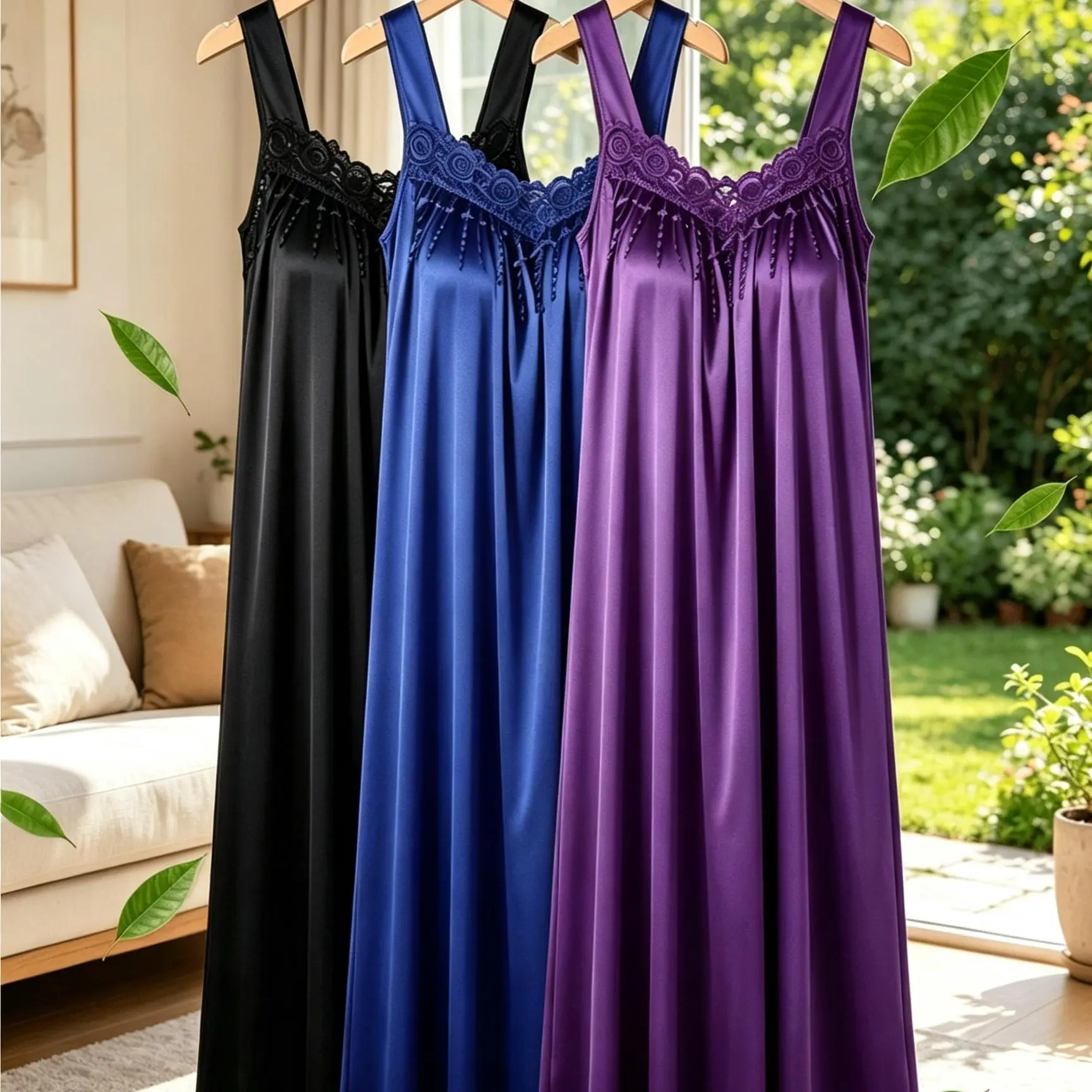 Men's & Women's 3-Pack Silky Satin V-Neck Short-Sleeve Pajamas - Feminine Lace Trim, Ruffled Details, Semi-Sheer Polyester, Comfortable Drape, Fit Spring/Summer Machine-Washable Loungewear Nightwear