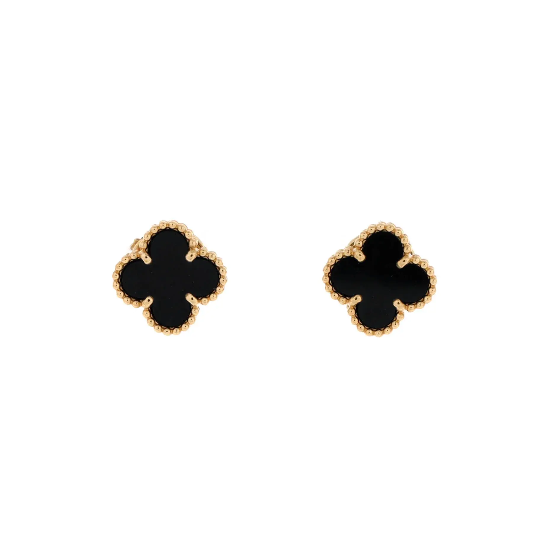 Pre-owned Van Cleef & Arpels Sweet Alhambra Stud Earrings 18K Yellow Gold and Onyx by Rebag