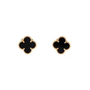 Pre-owned Van Cleef & Arpels Sweet Alhambra Stud Earrings 18K Yellow Gold and Onyx by Rebag