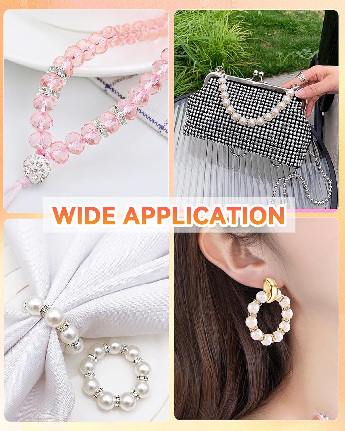 300pcs Rondelle Spacer Beads for Jewelry Making, 6mm, 8mm, 10mm Bead with Holes, Gold & Silver Rhinestone Beads for Beaded Pens, Craft Projects, Bracelets & Necklaces