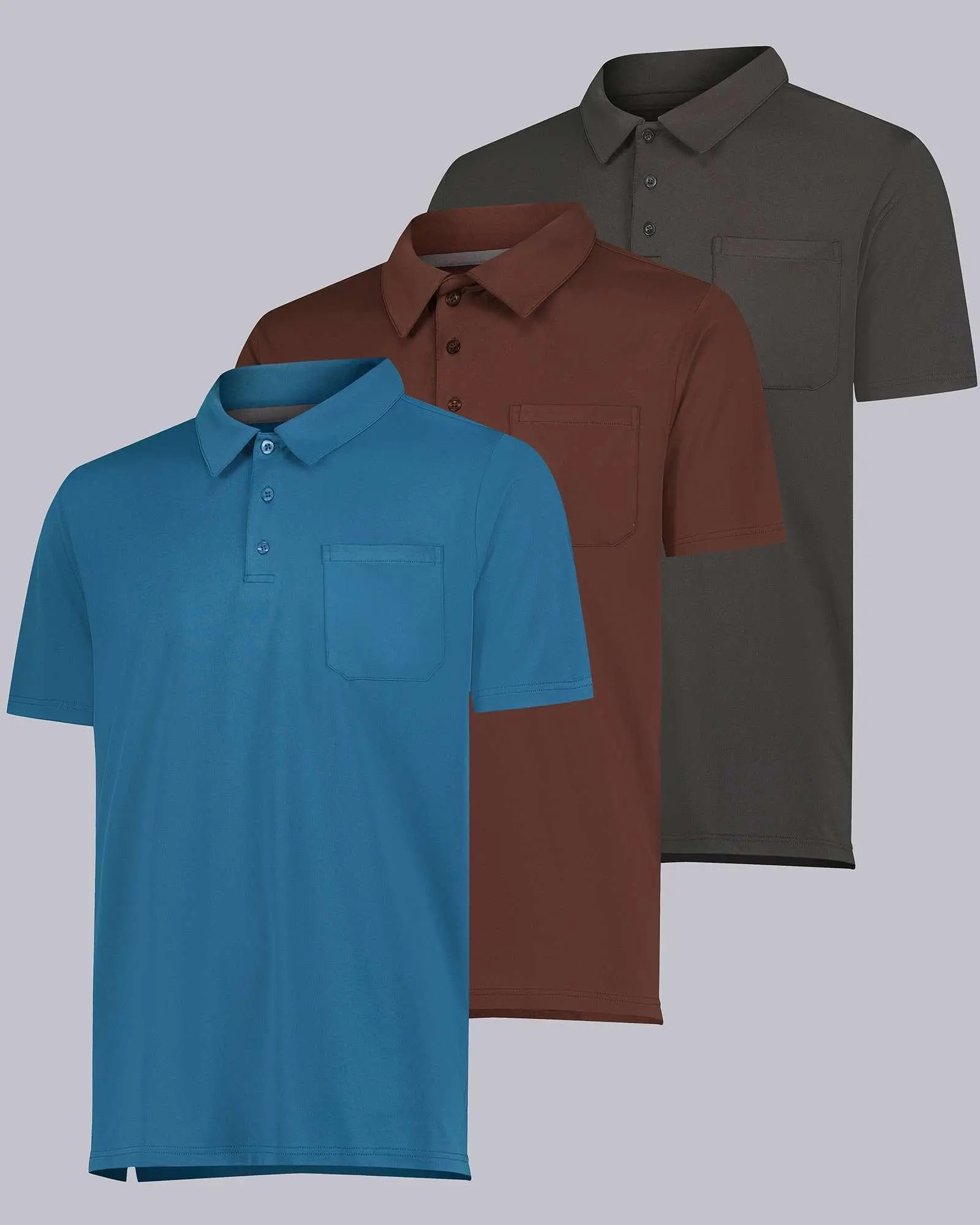 3 Pack Men's Polo Shirts with Pocket Short Sleeve Dry Fit Golf Work Casual