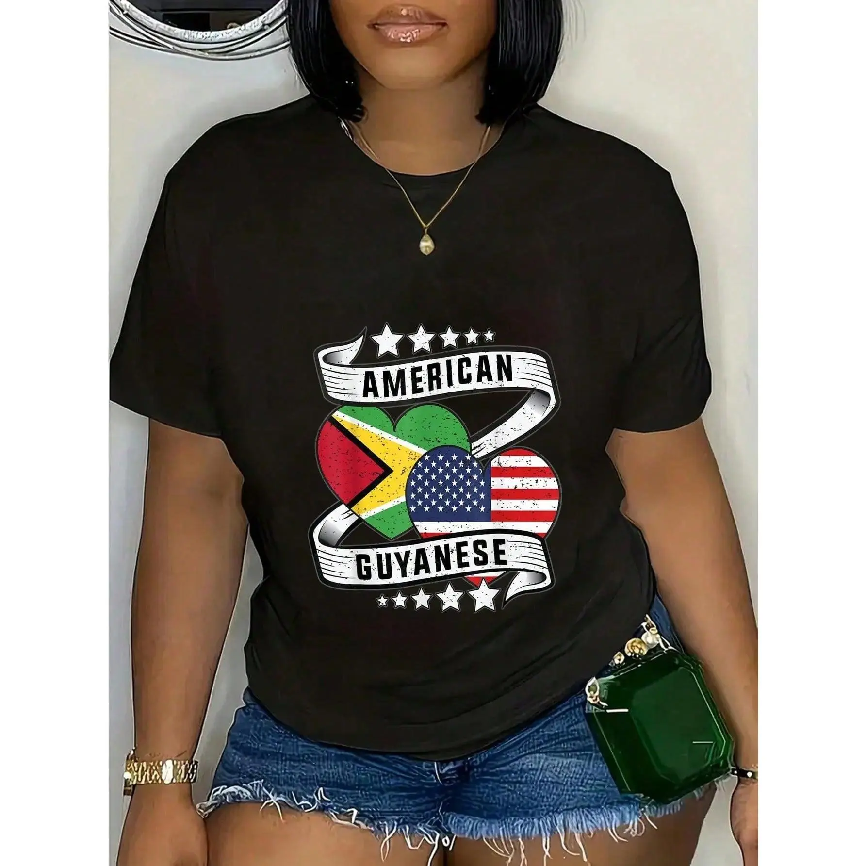 100% Cotton Casual Tshirt Guyanese American Shirt Guyana USA Flag T-Shirt graphic tees men crop tops summer outfits for men summer tops T-Shirt