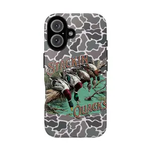Duck Hunting Collage Durable Rubber Shell Casing, Gray-Black-White Camo, "Stackin Quacks" Upside-Down Duck, Rustic Americana Outdoor Aesthetic, Baddie Baby Girl Gift, for iPhone 17-12 Pro Max Plus X & Galaxy S25-S21 Ultra Devices, Wireless Accessory, Acce