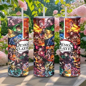 20oz Stainless Steel Tumbler, 1 Count Demon Slayer Kimetsu no Yaiba Pattern Insulated Water Bottle, Stainless Steel Thermos, Stainless Steel Flask, Drinking Cup for Home Office School, Boyfriend Gift, Drinkware, Summer Cool Bottle