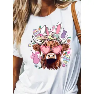 Easter Calf Shirt, Highland Cattle Tee, Bunny Cow Shirt, Funny Easter Shirt, Bunny Eggs Tshirt, Easter Tank Top, Spring Vibes Shirt