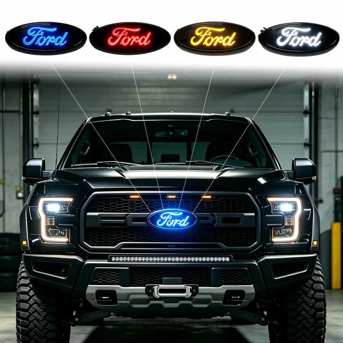 Illuminated Ford Grill Logo Badge, Multi-Color LED Glowing Car Front Emblem Replacement, Waterproof Auto Exterior Decoration Parts Easy to Install