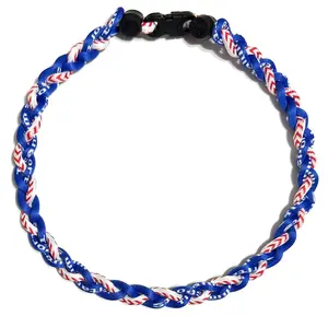 Baseball 3 Rope Braid Tornado Energy Necklace Royal Blue Baseball Stitch
