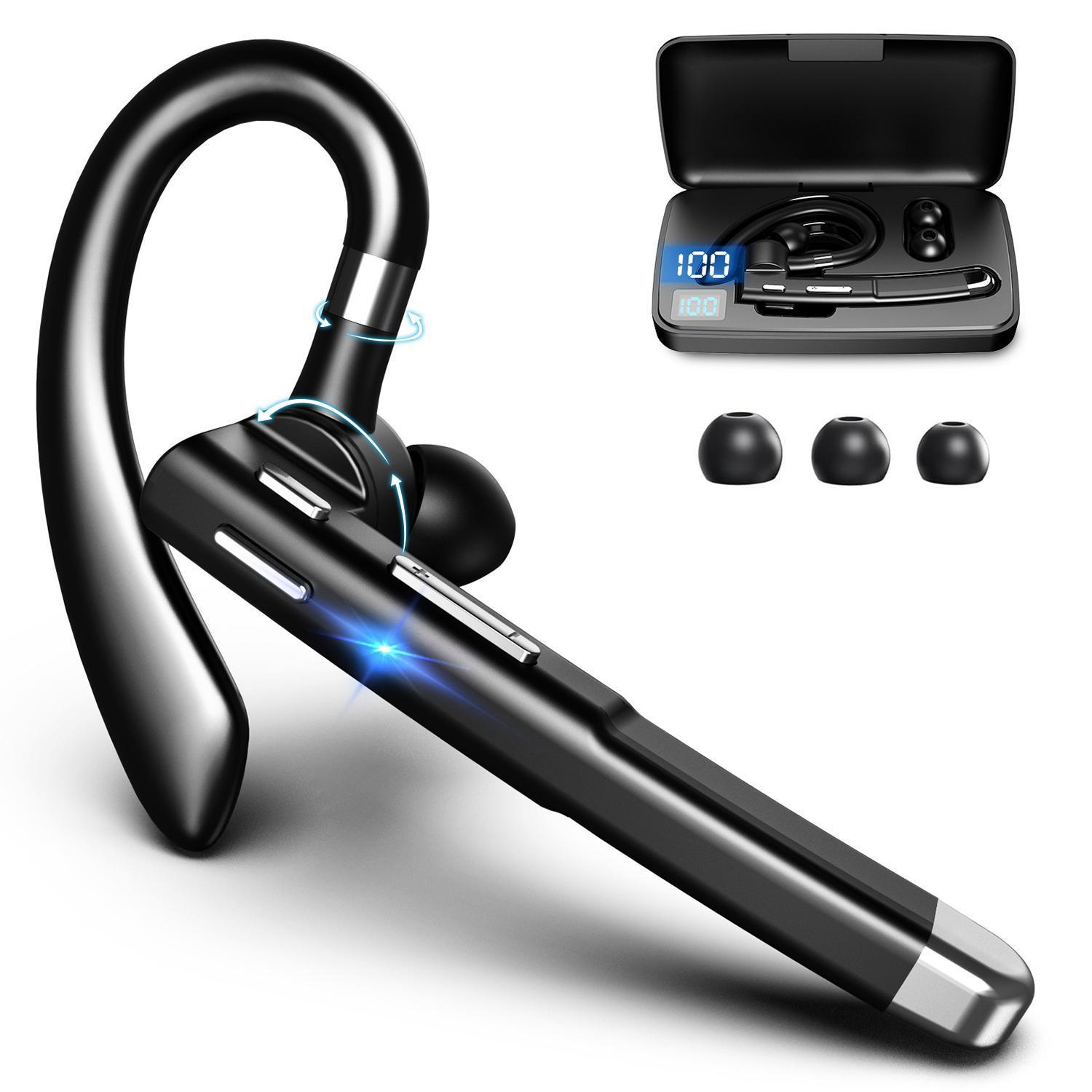 Bluetooth 5.3 Trucker Headset - Single-Ear Noise Cancelling Wireless Audio Earbud with Charging Case, Stereo Sound, Hands-Free Calling for Driving, Android Compatible, MP3 Supported