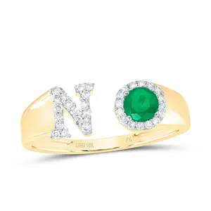 1/6Ctw-Nat Dia Nk 4 Mm Rd-Em Synthetic Initial  "N" Ladies Ring (1.52 grams)