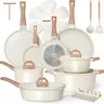【Limited-Time Sale】USELUCK 22-Pc Non-Stick Ceramic Pots and Pans Set, Cream White Granite Finish, Induction-Safe Multi-Size Round Pans with Glass Lids, PFOA/PFOS-Free, Crepe-Ready, Food-Safe, Easy-Clean Kitchen Accessories