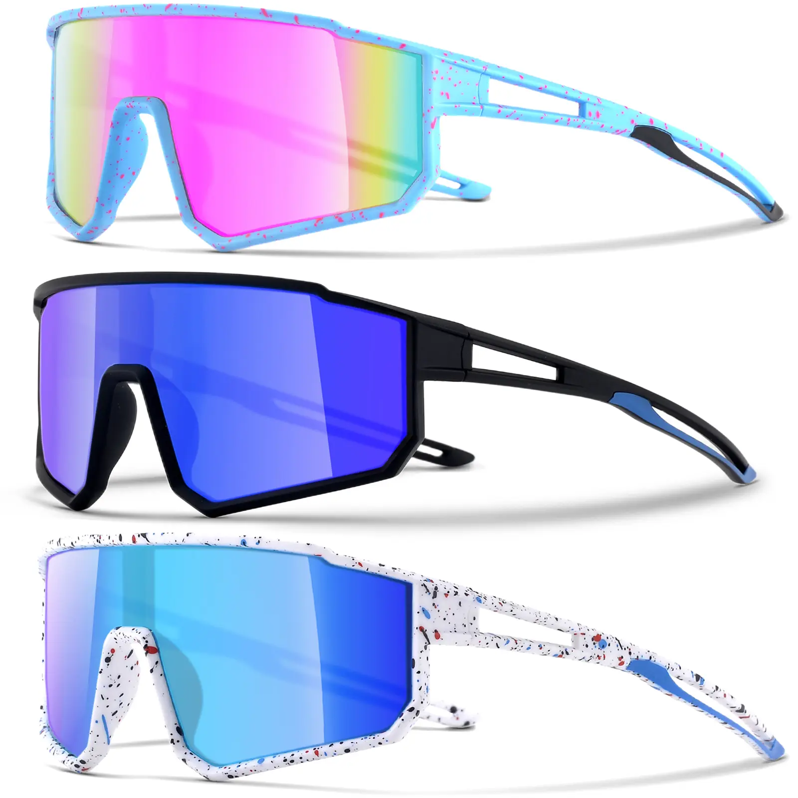 3Pack Kids Sunglasses,Youth Baseball Sunglasses kids cycling Sunglasses for Boys Girls Age 6-14 UV Protection Goggles