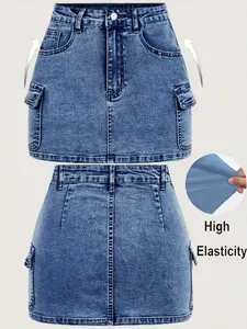 Women's High-Stretch Denim Short Skirt, Casual Workwear Style Skirt, Comfortable and Stretchy Bottom, Perfect for Daily Wear